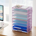 Marbrasse Paper Organizer Letter Tray, 9 Tier Mesh File Organizer with Handle, Paper Sorter Desk Organizer for Home Office Supplies - Purple