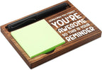 CINRLLA Sticky Note Holder Wooden Notepad & Pen Holder 6.5"" x 4.7"" Sticky Note Pad Holder Dispenser for Desk Work Motivational Gifts, NPA185, Brown
