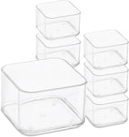 Plastic Clear Acrylic Drawer Organizers. Bathroom, Kitchen, Bedroom, Utensils, Office Organizer Bins, Storage Trays. Heavy Duty, Stackable. 3" x 3" x 2" Set of 6