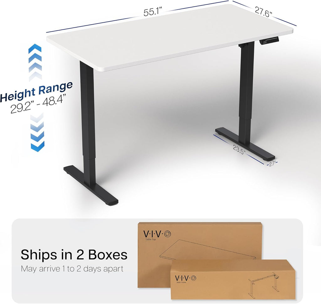 VIVO Electric 55 x 28 in Standing Desk, Memory Height Adjustment, 1B Series, One-Piece White Top, Black Frame, DESK-KIT-1B55W