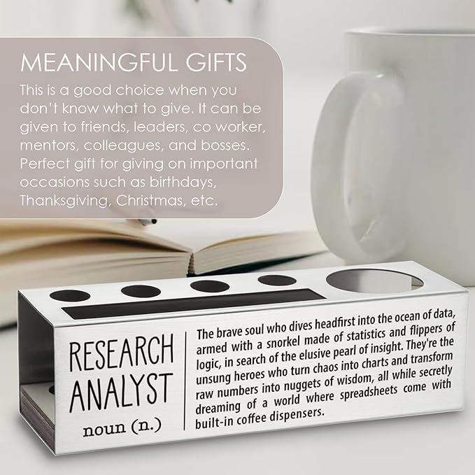 Research Analyst Definition Gifts for Women, Men, Research Analyst Office Supplies Desk Decor Stainless Steel Pen Pencil Holders WCC43