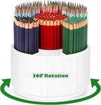 Bamboo Rotating Round Art Supply Organizer, Pencil Holder Desk Organizer with 7 Compartments, Office Supplies Desktop Storage Caddy for Colored Pencils(white)