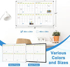Dry Erase Calendar for Wall 4 Month, WALGLASS 36" x 24" Large Double-Sided White Board Calendar, Dry Erase Monthly Planner Board, Silver Aluminum Frame Hanging Wall Mounted for Office Home School