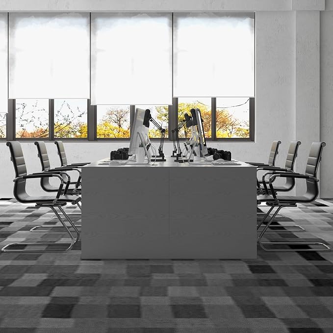 Black Office Desk Chair No Wheels Set of 8 PU Leather Computer Chairs Mid Back Guest Chairs for School Reception Conference Waiting Room, Black