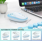 FOPETT Wireless Keyboard and Mouse Combo - 2.4G Full-Sized Cute Colorful Retro Keyboard with Round Keycaps 104 Keys Typewriter Keyboard for Laptop/Windows/PC-Blue Colorful