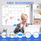 WALGLASS Dry Erase Calendar Whiteboard, 48" x 36" Monthly Large Dry Erase Calendar for Wall, Double-Sided Hanging White Board with Silver Aluminum Frame for Home, School, Office, Kitchen