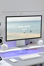 Bamboo Monitor Stand Riser with Acrylic Legs for Desk,31.5 Inches Desktop Shelf Supports for PC Computer Monitor, Laptops, Printer, Speakers (White)