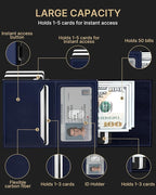 typecase Mens Wallet Card Holder: Pop Up Aluminum Case, Premium Genuine Leather, Smart, RFID Blocking, Slim, Minimalist, Front Pocket - 9-14 Card Capacity | ID Window | Cash Slot (Navy)