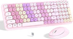 Colorful Wireless Keyboard Mouse Combo, Gradient Rainbow Colors 100 Keys and 2.4GHz Optical Mouse Connection for Windows, Mac, Laptop, PC, Desktop (Pink Colorful)