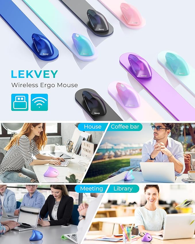 Lekvey Ergonomic Mouse, Vertical Wireless Mouse, Rechargeable 2.4G Optical Carpal Tunnel Mice with USB Receiver: 1000/1200 / 1600 DPI, 6 Buttons, for Laptop, Computer, PC, Desktop, Notebook, White