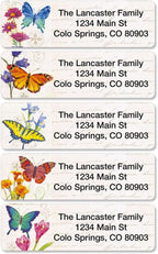 Butterflies & Flowers Rolled Personalized Return Address Mailing Labels with Dispenser, Set of 250, 5 Designs, Small ¾ x 2½ Inch Size, Custom Self-Adhesive Sticker Roll, by Colorful Images