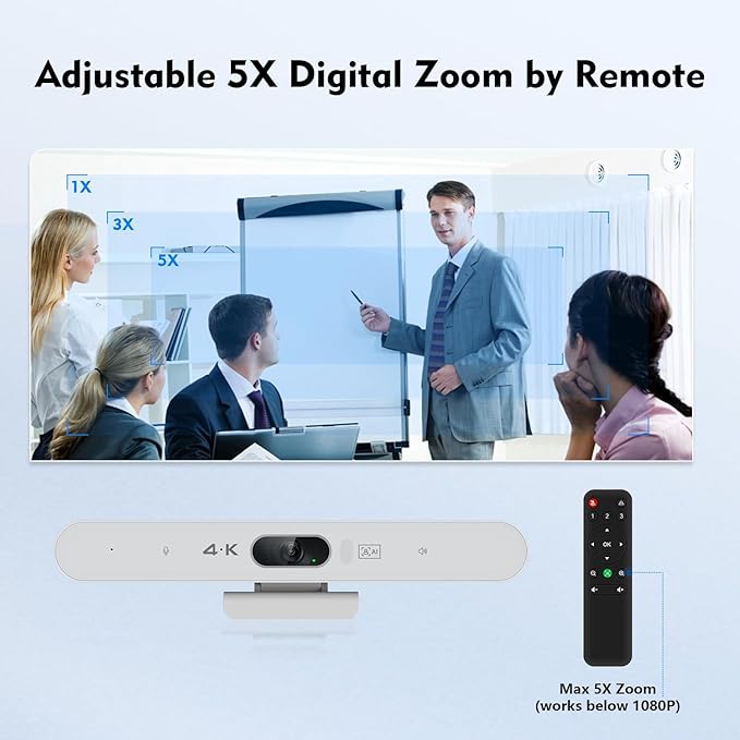 TOALLIN 4K Webcam with Microphone and Speaker, All-in-One Video Conferencing Camera, USB Video Bar, AI Auto-Framing & Speaker-Tracking, Conference Room Web Camera for Laptop, Meetings, Video Calls