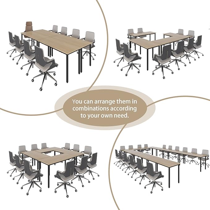 Bonzy Home Conference Tables 18ft Office Computer Desk for Meeting Room Study Writing Printer Table Meeting Seminar Table for 20 People Rustic Vintage Natural 8PCS 220.4"x47.2"x29.5"