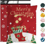 Christmas Poly Mailer 10x13 Inch 25 Pcs, Waterproof Shipping Bags for Clothing, Tear-Resistant Mailier, Strong Mailing With Self-Seal - Red Merry Christmas