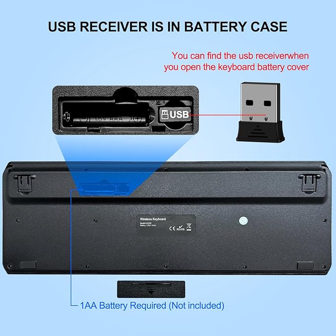 EDJO Wireless Keyboard, 2.4G Full-Sized Cordless USB Silent Computer Keyboard, Ergonomic Tilt Angle, Sleep Mode, Long Battery Life, for Windows, Mac OS Laptop/PC/Desktop/Notebook