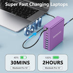 320W USB C Charger Block, 10-Port USB C Charging Station GaN III PD 65W Laptop Fast Charger Adapter for MacBook Pro/Air, DELL, iPad, iPhone, Samsung Galaxy (Purple)