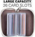 Easyoulife Genuine Leather Credit Card Holder Zipper Wallet With 26 Card Slots