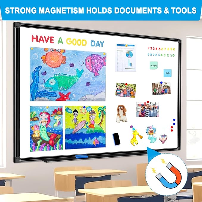 H-Qprobd 60"x48" White Board for Wall Large Magnetic Dry Erase Board with Black Aluminum Frame, Presentation Whiteboard Suitable for Home, Office, Classroom & Kitchen