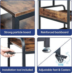 23.6" Deep Extra Large Printer Stand, 3 Tier Printer Table with Adjustable Storage Shelf, Rolling Printer Cart with Industrial Wheels for Home Office, Rustic Brown