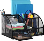 Comix Mesh Pen Pencil Holder Desk Organizer, 7 Compartment Wire Desktop Pen Pencil Cup Caddy Office Supplies for Home Office School, Black