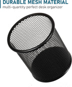 QYH Mesh Pen Cup Metal Pencil Holder for Desk 6 Packs Black Pen Organizer Office 3.54x3.93 Inch