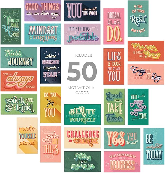 Vintage Word Art Mini Quote Cards / 2" x 3.5" Flat Business Card Size / 50 Uplifting Cards / 25 Small Motivational Encouragement Card Designs/Made In The USA