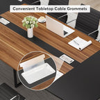 Tribesigns 8FT Conference Table, 94.48L x 47.24W x 29.52H Inches Boat Shaped Meeting Table with Rectangle Grommet, Modern Seminar Boardroom Table for Office Conference Room (8ft, Walnut & Black)