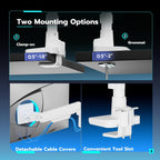 ARES WING Heavy-Duty Monitor Mount for 17-49 inches Ultrawide Curved Flat Monitors, Holds 44lbs, with Extended Column for Desk, Adjustable Gas Spring, White