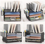 Desk Organizers and Accessories, 3-Tier Paper Organizer with 5 Vertical File Holders, File Organizer for Desk (Black With Drawer, 3T With Drawer)