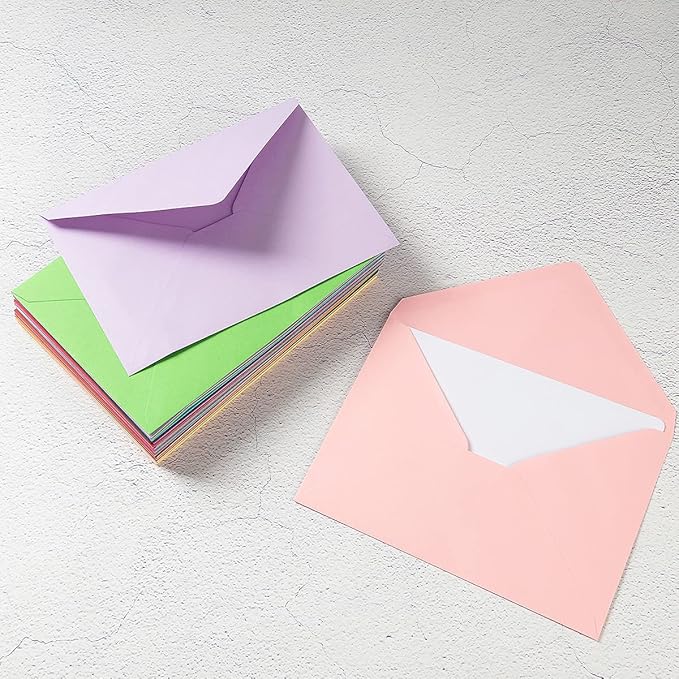 Wishop A7 Colorful Gummed Envelopes and Blank Cards 24 Pieces A7 Envelopes and 24 Pieces 5x7 Colorful Flat Cards for Weddings, Invitations, Birthday, Baby Shower (Multicolor)
