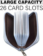 Easyoulife Genuine Leather Credit Card Holder Zipper Wallet With 26 Card Slots