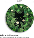 Black Cat Floral Mouse Pad, Small Round Mouse Pads for Desk, Cute Mini Travel Mousepad for Wireless Computer Laptop, Office Desk Accessories, 8.6 x 8.6 inch