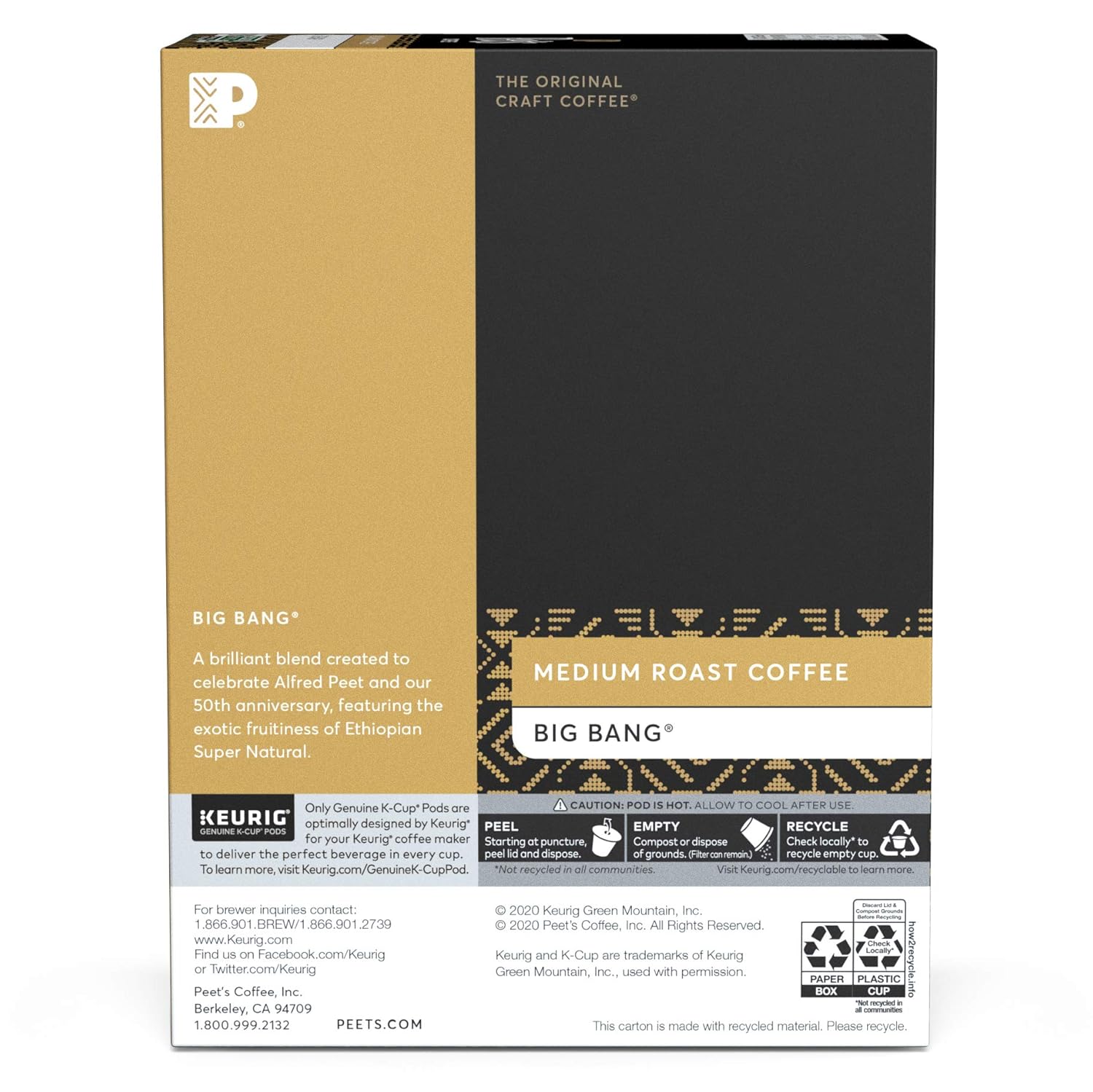 Peet's Coffee K-Cup Coffee Pods for Keurig Brewers, Medium Roast, Pods, Big Bang, 22 Count (Pack of 2)