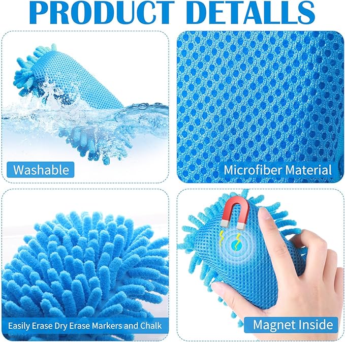 Sherr 24 Pcs Magnetic Whiteboard Eraser School Erase Erasers Microfiber Washable White Board Eraser for Chalk Classroom Home Office(Blue)