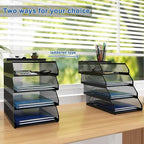 Natwind 4-Tier Stackable Paper Tray, Metal Mesh Desktop Organizer, Paper Sorter, Letter Trays,File Document Storage Rack for for Home, Office, School (Black)