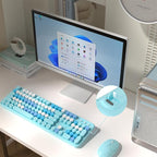 Colorful Wireless Computer Keyboard and Mouse Combo with Round Typewriter Keycaps, Retro Design, Power Switch, Ergonomic Design, 2.4GHz Wireless for Windows, Mac, PC (Blue-Colorful)