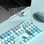 Colorful Wireless Keyboard and Mouse Combo, COVEVA 2.4GHz Wireless Retro Cute Round Keycaps Keyboard, 104 Keys Full-Sized Keyboard Mouse Set with Switch Button for PC Laptop Desktop (Blue Colorful)