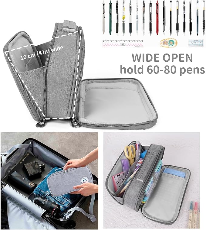 Pencil Case Pen Bag Holder Pouch Large Handle Big Capacity Desk Organizer Storage Marker Box Stationary Makeup Cosmetic Double Zippers for School Office Students Teen
