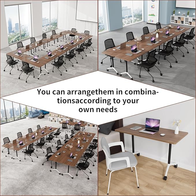 Conference Room Table with Flip-Top Design for Dynamic Meetings, Business Table Computer Desk with Heavy-Duty Frame,Foldable Seminar Meeting Tables for Home Office (4, A, 55.1IN)