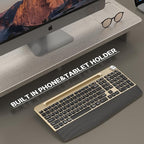 JOYACCESS Ergonomic Wireless Keyboard with Wrist Rest, Phone/Tablet Holder,Windows & Mac OS, 2.4 GHz Wireless, Full-Size,Quiet Keyboard Compatible for Laptop,PC, Mac, Windows -Black Glod