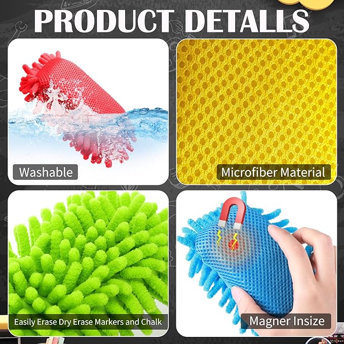 Sherr 36 Pcs Microfiber Shag Magnetic Erasers Bulk Washable Dry Erase Whiteboard Erasers for Whiteboard, Chalkboard, and Memo Boards Marker, Chalk Mark, Home School Classroom Office (Bright Color)