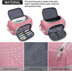 XQXA Extra Large Capacity Pencil Case Organizer, Multifunctional Pencil Pouch with Compartmens, Travel Simple Stationery Bag, Nylon Pencil Bag for Adults (Pink)