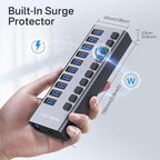 ACASIS Powered USB Hub,10 Ports USB 3.1 Hub with 10Gbps Data Speed, Individual On/Off Switches, 12V4A 48W Power Adapter, USB Hub 3.1 Powered for MacBook, Mac Pro/Mini, Surface Pro Laptop/PC