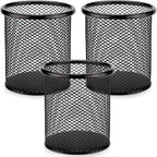 Segarty Pen Holder, 3 Pack Round Black Pen Cup Holder for Desk, Wire Mesh Pencil Containers Set for Office Supplies, School Maker, Home Desktop Accessories Organizer, Makeup Brush