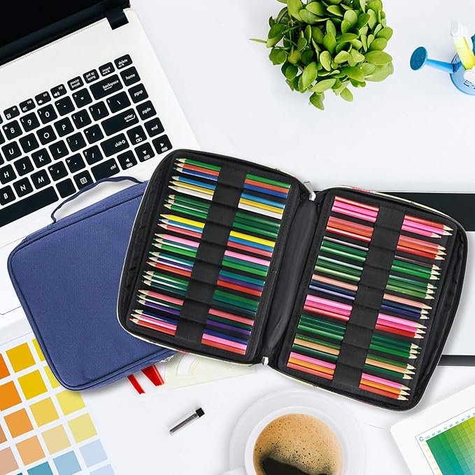 YOUSHARES 166 Slots Colored Pencil Case, 110 Slots Gel Pens fo Coloring Case Organizer, Handy Multilayer Color Pencil Holder for Glitter Gel Pens, Refills, Colored Pencils for Adults & Artist (Blue)
