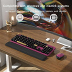 Colorful Wireless Computer Keyboard and Mouse Combo with Round Typewriter Keycaps, Retro Design, Power Switch, Ergonomic Design, 2.4GHz Wireless for Windows, Mac, PC（Black-Claret）