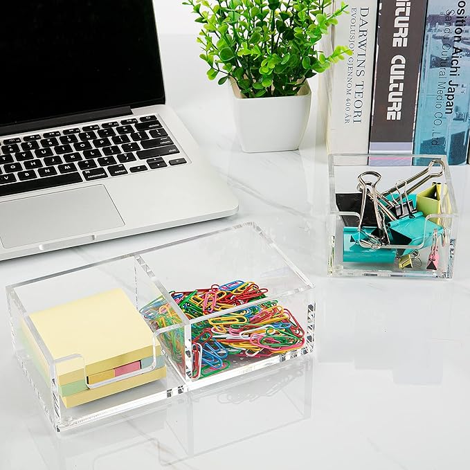 Acrylic 2in1 Sticky Note Holder A Versatile Desk Organization Solution for Office Home School Post Bank Dispenser for 3"x3" Memo (DP002)