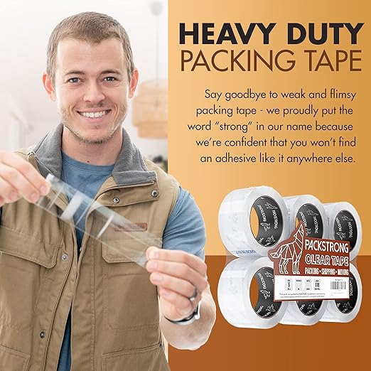 Packstrong Industrial Grade Clear Packing Tape 24 Rolls - 110 Yards per Roll - 3" Wide x 2.0 mil Thick, Acrylic Adhesive Heavy Duty Tape for Box Office Moving Packaging Shipping