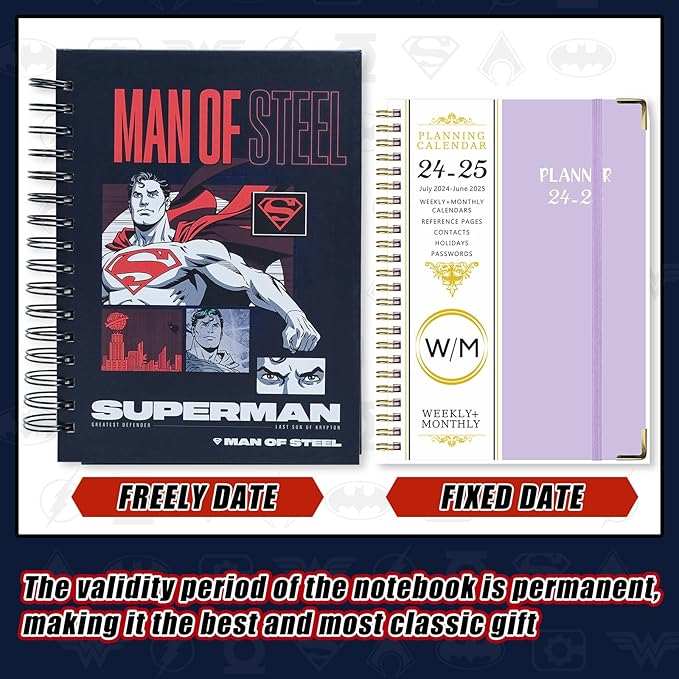 Hero Academic Planner, Weekly Monthly Daily Agenda, Custom Date Organizer for Time Management, Spiral Bound Notebook with Colorful Tabs,Datebooks for School Office Home(Navy Red)