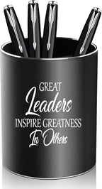 Leader Gifts,Metal Pen Holder Aluminum Pencil Holder for desk,Round Desktop Organizer and Black Pencil Cup for Office, School, Home and Stationary Supplies